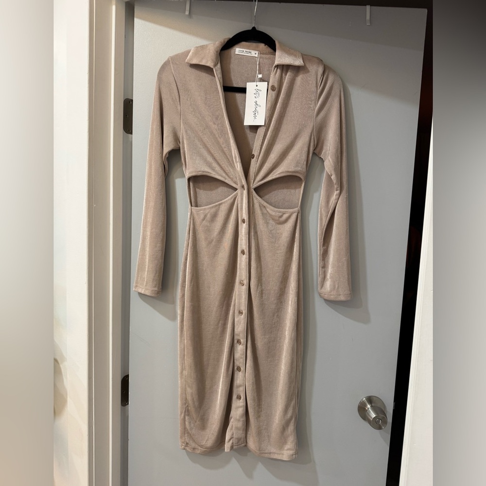 12th Tribe Tan Ruched Bodycon Dress